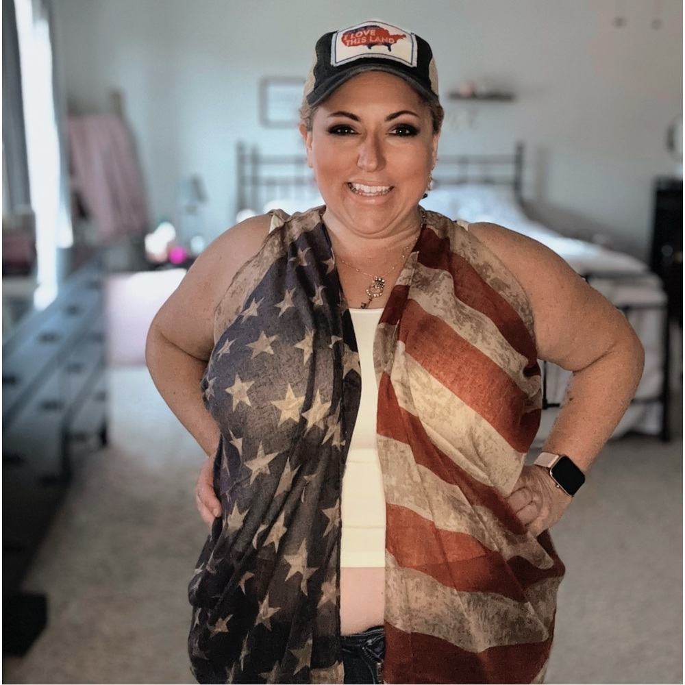 American Flag Long Open Sheer Vest for adults. Kids in another post to match.